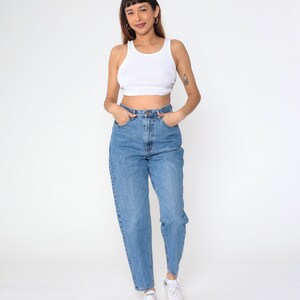 90s Mom Jeans High Waisted Rise Jeans Tapered Leg Blue Denim Pants Retro Casual Streetwear Relaxed Vintage 1990s Basic Editions Medium 29