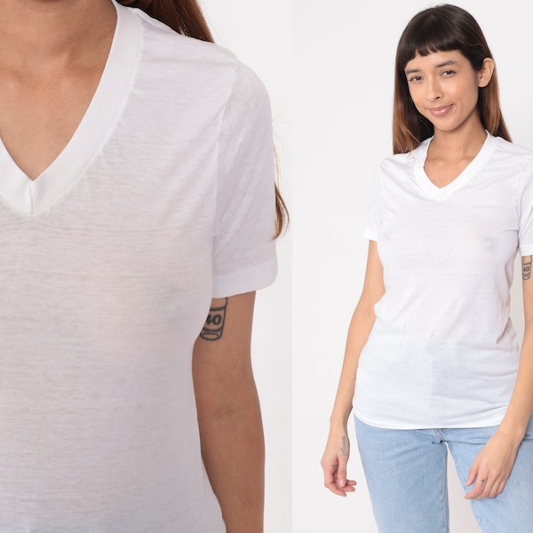 Plain White V Neck Tshirt - Etsy