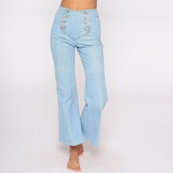 90s Flare Jeans Light Wash Bell Bottoms High Wais… - image 3