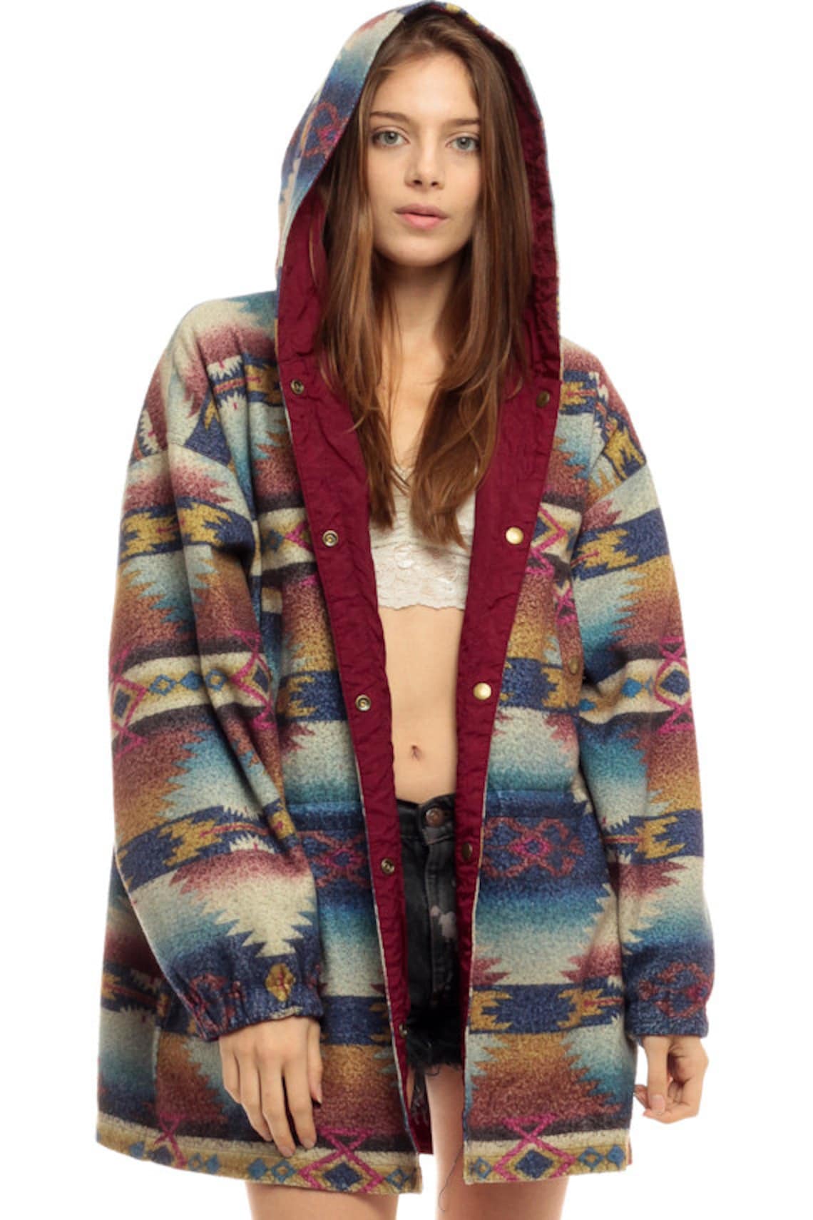 Aztec Jacket Fleece REVERSIBLE Windbreaker HOODED Anorak Etsy