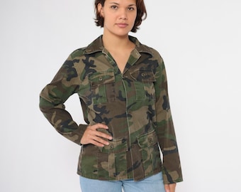 Vintage Armee Hemd 90er Jahre Camo Jacke grün Button Up US Camouflage Militär Militär Gebrauchskommando Feldhemd 1990er Jahre Herren klein