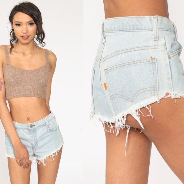 Frayed Levis Shorts 80s Light Blue Denim Cutoff Shorts Levi Strauss Jean Shorts Cut Off 1980s Vintage Extra Small xs 0