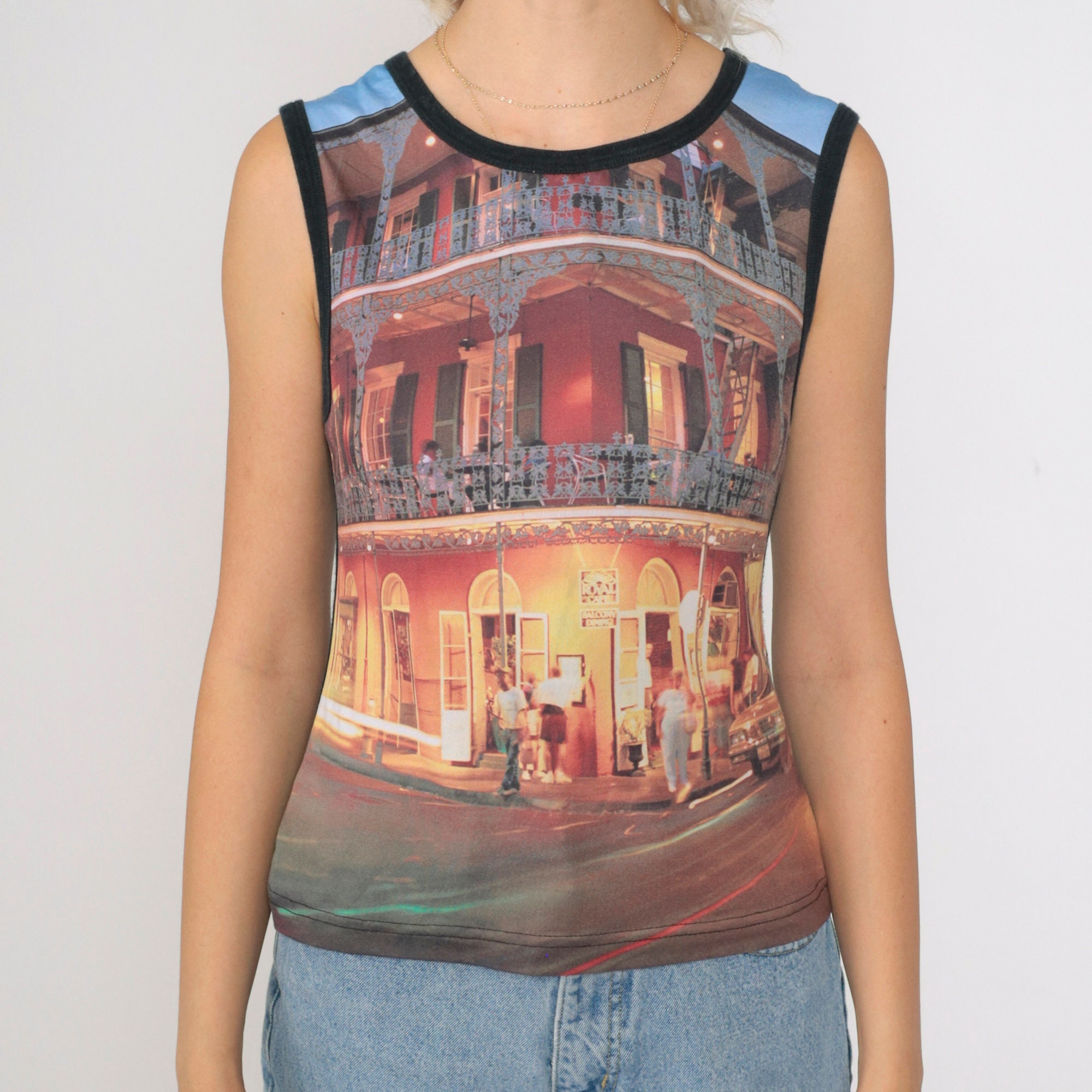 Y2K New Orleans Cityscape Tank Top Vintage 00s Urban Art