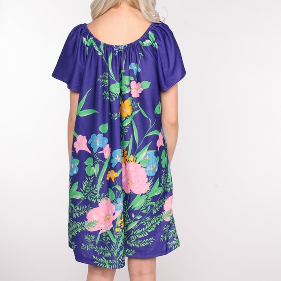 Floral Tent Dress 70s Tropical Bohemian Mini Hawa… - image 5