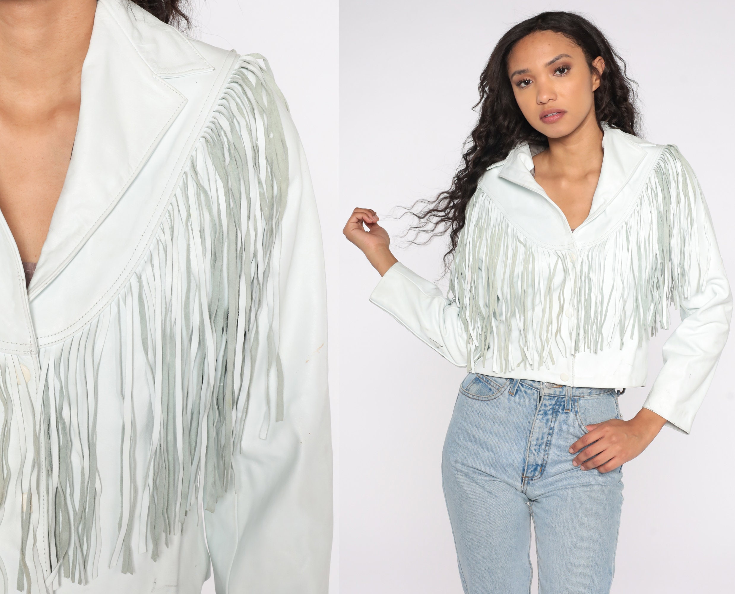 80s white leather fringe jacket hotsell