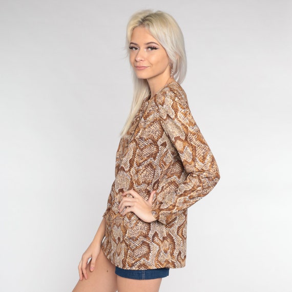 Snakeskin Blouse 70s Scale Pattern Top Snake Skin… - image 5