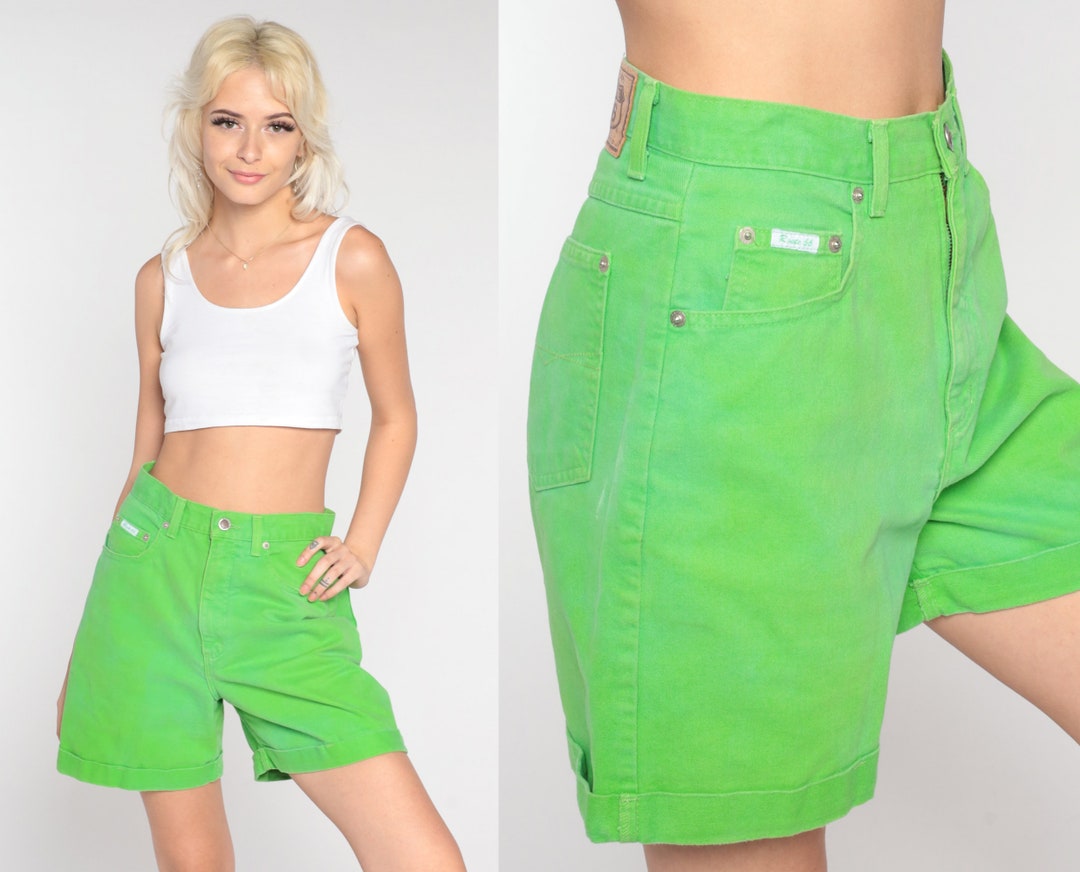 Lime Green Jean Shorts Y2K High Waisted Denim Shorts Basic Normcore