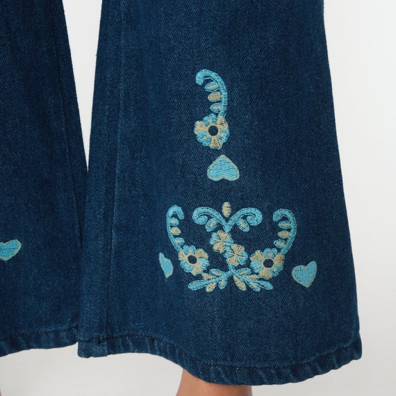 90s Bell Bottoms Embroidered Floral Pants Y2K Dar… - image 4