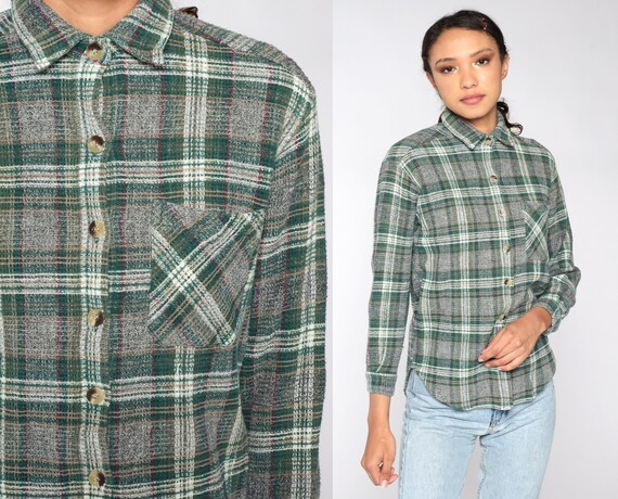 80s Plaid Shirt Flannel Shirt Green 