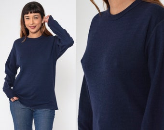 Duofold Thermal Shirt 80s Navy Blue Wool Blend Undershirt Long Sleeve Shirt Plain T-Shirt Warm Layering Tshirt Top Vintage 1980s Large L