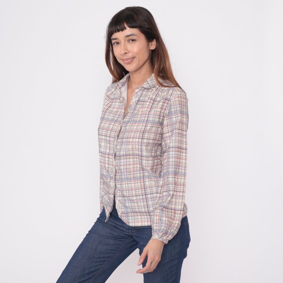 80s Plaid Blouse Pastel Button Up Shirt Checkered… - image 4