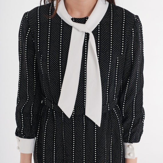 60s Ascot Dress Mod Mini Dress Black White Dot Pr… - image 4