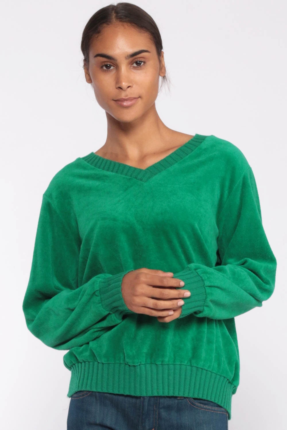 velour v neck sweater