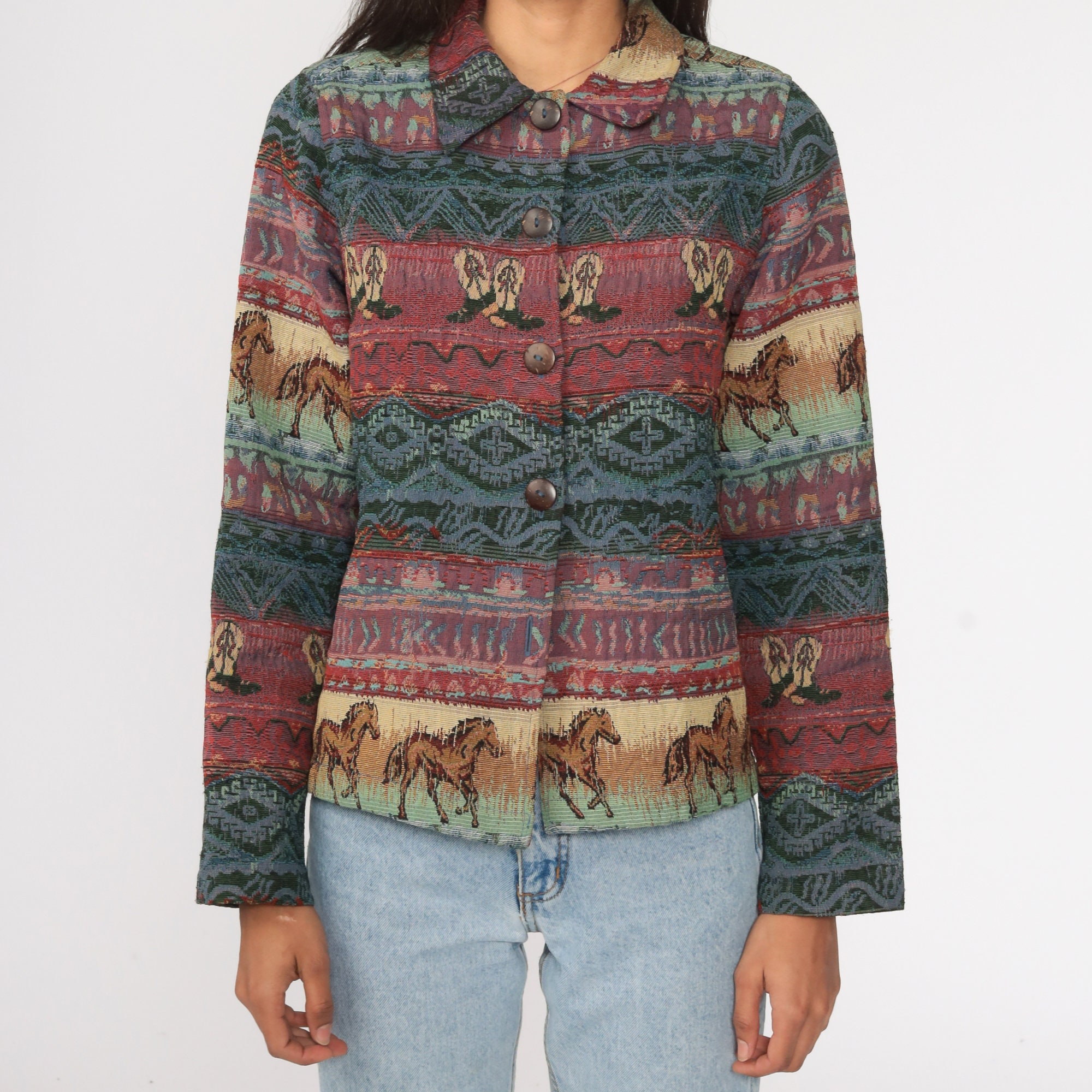 Horse Tapestry Jacket 90s Southwest Cowboy Jacket Blanket Etsy UK
