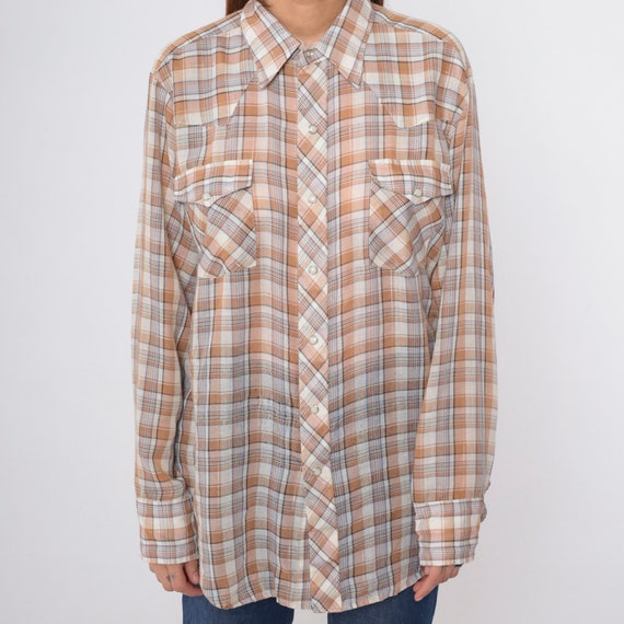 Metallic Western Shirt 70s Paper Thin Plaid Shirt… - image 9