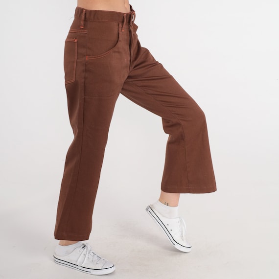Brown Trousers 70s Bell Bottom Pants Mid Rise Flared Ankle Pants Flares Slacks Retro Basic Boho Bellbottoms Vintage 1970s McJeans Medium 30