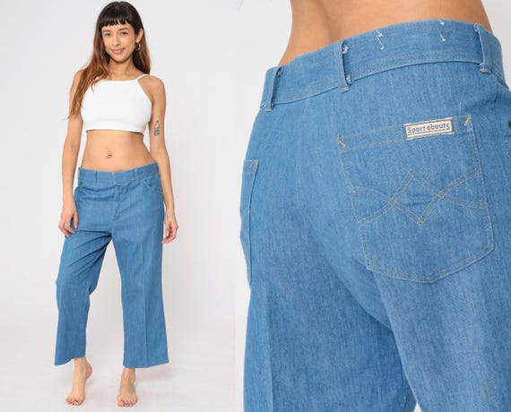 80s Cropped Jeans Blue Straight Leg Jeans High Waisted Rise Denim Pants Relaxed Ankle Jeans Vintage 1980s Men's 34 x 26