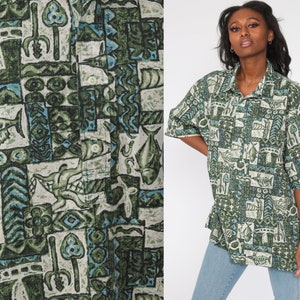Hawaiian Shirt 2xl Fish Shirt Tropical Shirt 90s Green Fishing Shirt Surfer Button Up Shirt Beach Vacation Top Plus Size xxl xxxl
