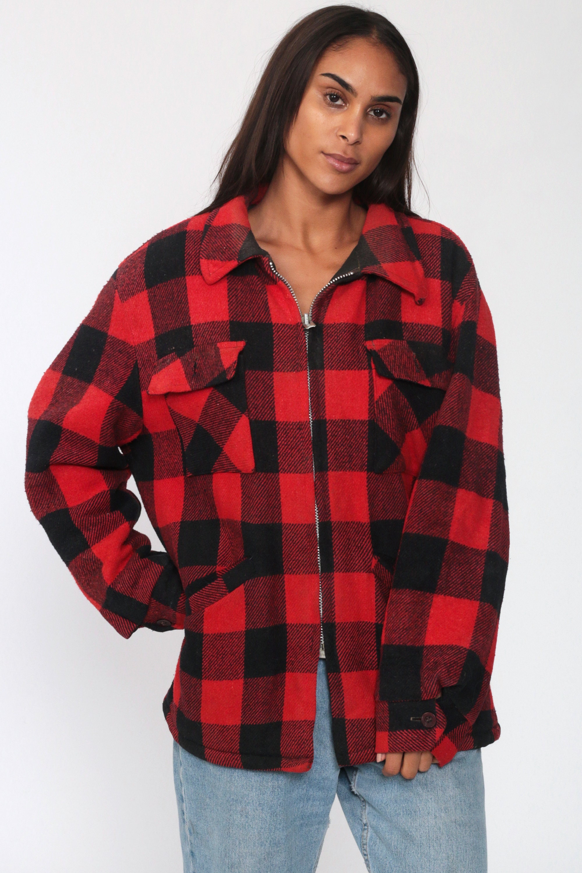  Flannel  Jacket 70s BUFFALO PLAID Jacket Lined Quilted 