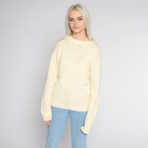 Cream Sweater 80s Slouchy Textured Pullover Beige Plain 1980s Jumper Vintage Preppy Normcore Medium Large