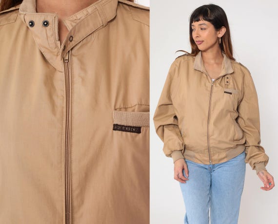 Vintage Tan Members Only Jacket 80s Zip up Windbreaker Bomber Cafe