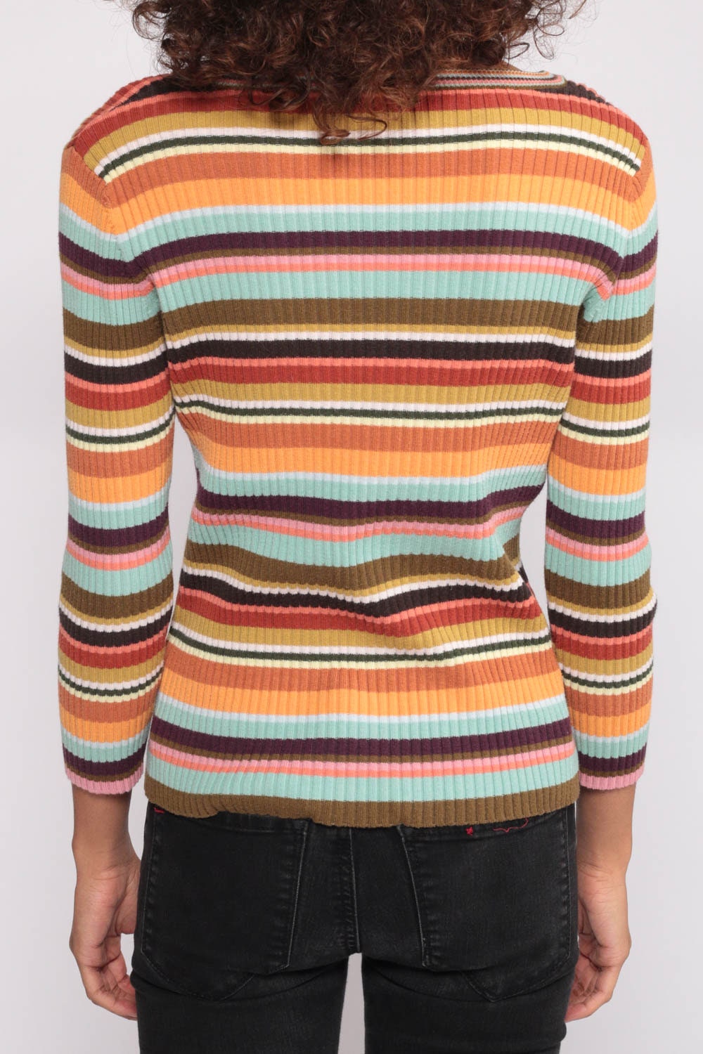 Rainbow Striped Sweater 90s Rainbow Knit Sweater V Neck