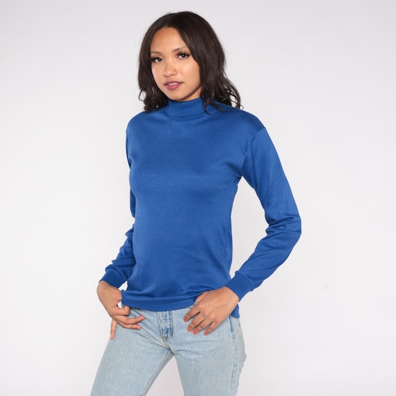 Royal Blue Turtleneck 80s Favorites Brand Long Sleeve Cobalt Fitted Minimalist Classic Layering Top Vintage Basic Winter Autumn Size 16 XL