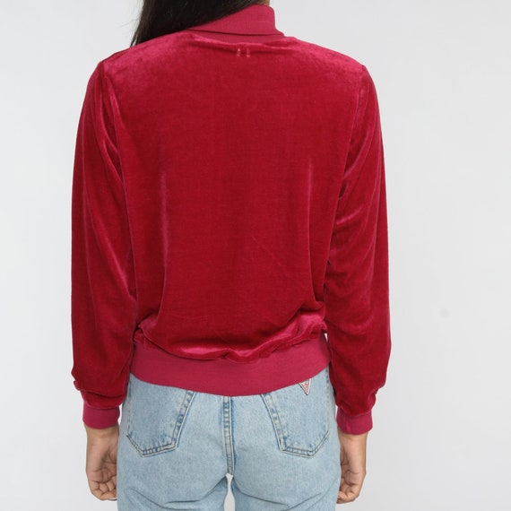 Raspberry Red Velour Sweatshirt 80s Turtleneck Sw… - image 5