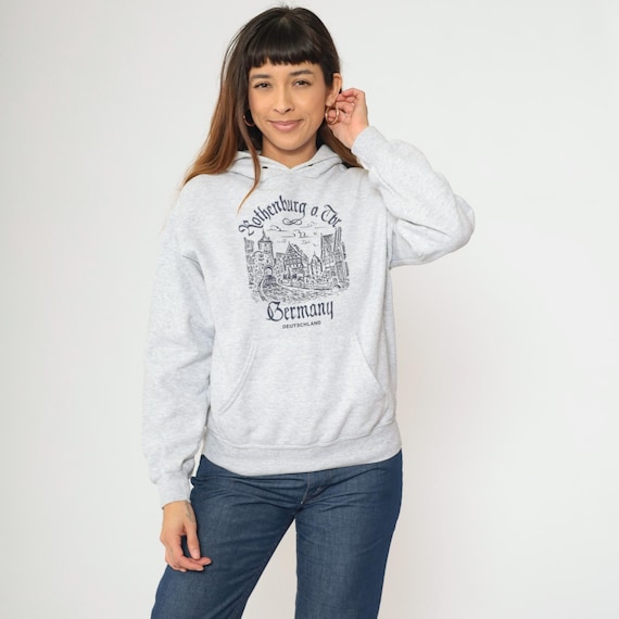 Rothenburg ob der Tauber Germany Hoodie Sweatshirt Gray Graphic Print Fruit of the Loom Travel Souvenir Sweatshirt Destination Small S