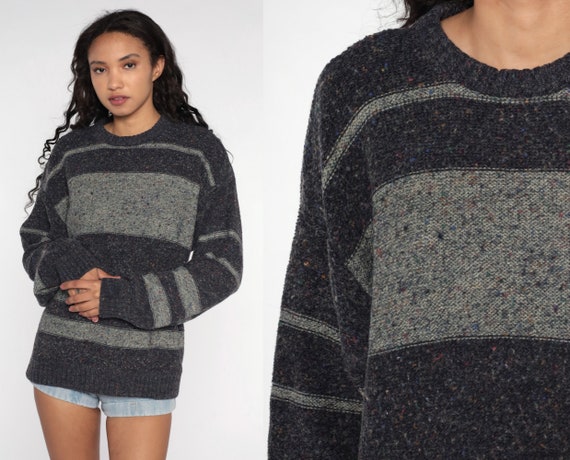 Flecked Wool Blend Sweater Grey Striped 