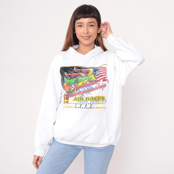 Air Races Hoodie 90s Vintage Airplane Sweatshirt Reno National Championship Plus Size Drawstring Hood Distressed Extra Extra Large XXL