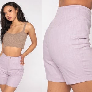 Lavender Trouser Shorts 60s Shorts High Waisted Pastel Purple Shorts Rockabilly 1960s Vintage 70s Summer Bottoms Slim Fit Extra Small xs 0