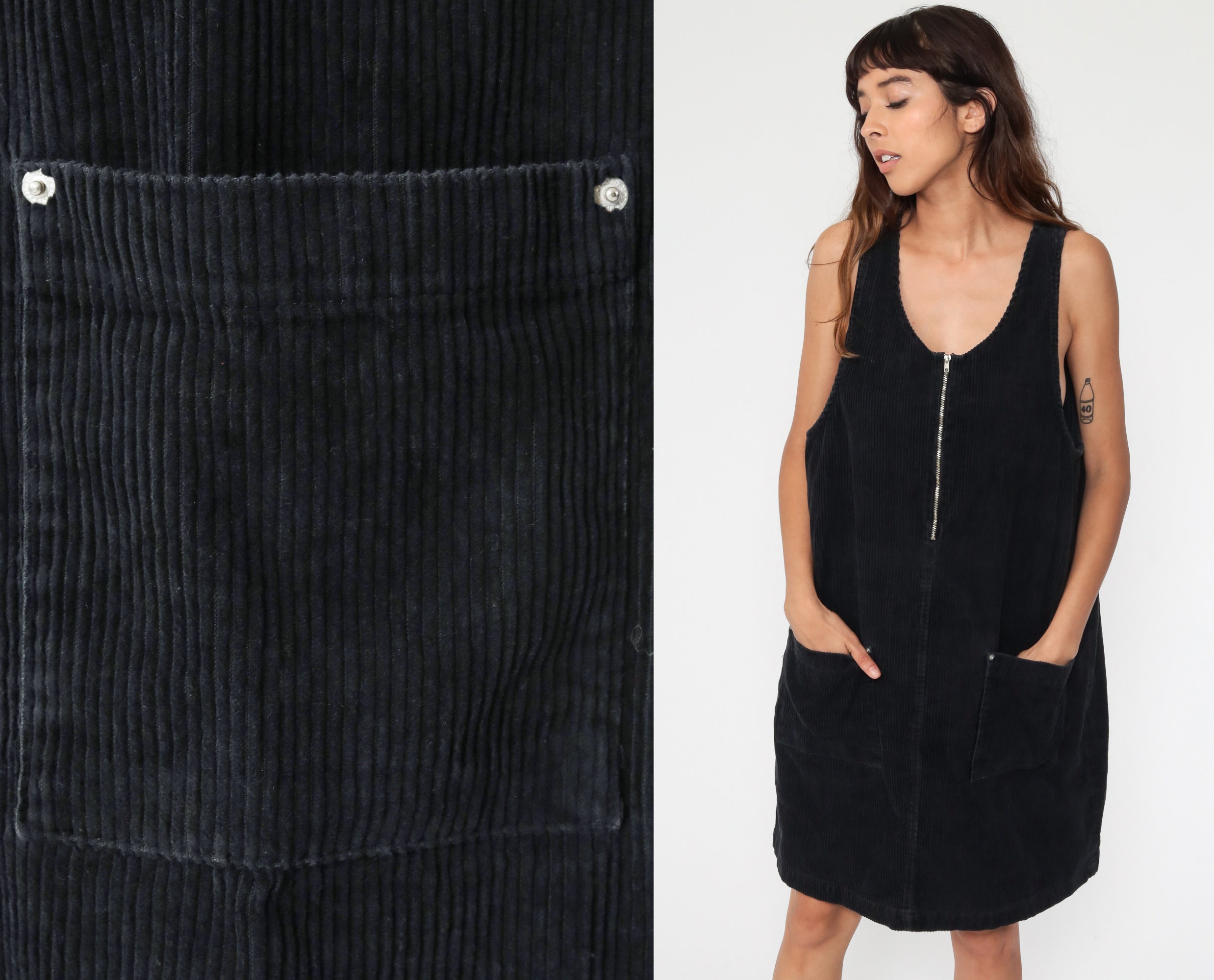 Corduroy Dress Black Jumper Dress 90s 