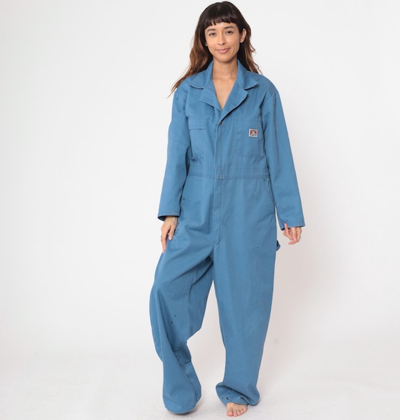 80s Ben Davis Coveralls Blue Boiler Suit Long sleeve Jumpsuit Pants Workwear Uniform 1980s Boilersuit Work Wear Vintage Men's  Large