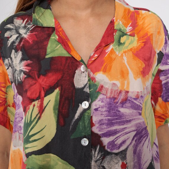 Watercolor Floral Blouse Y2K Silk Shirt Button up… - image 3