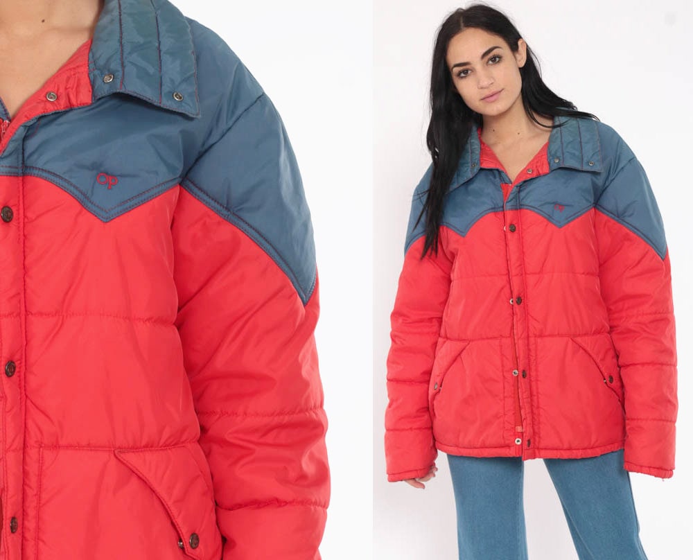 Red Puffer Jacket Retro 80s Winter Coat 