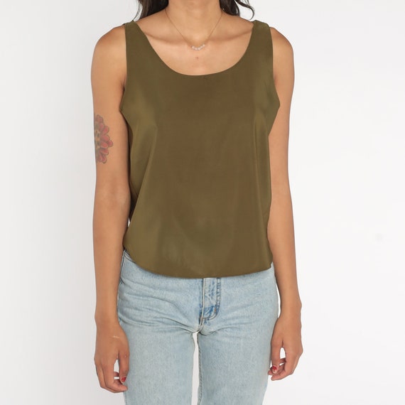 Olive Green Tank Top 90s T-Shirt Sleeveless Tee R… - image 6