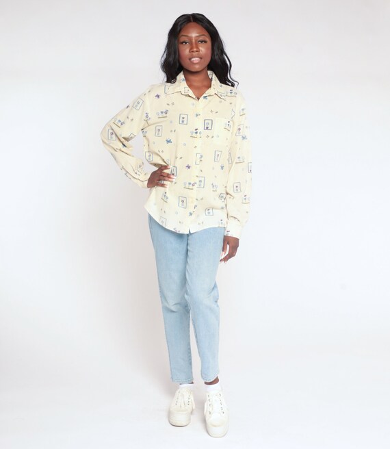 Yellow Butterfly Shirt 90s Button Up Top Retro Fl… - image 2