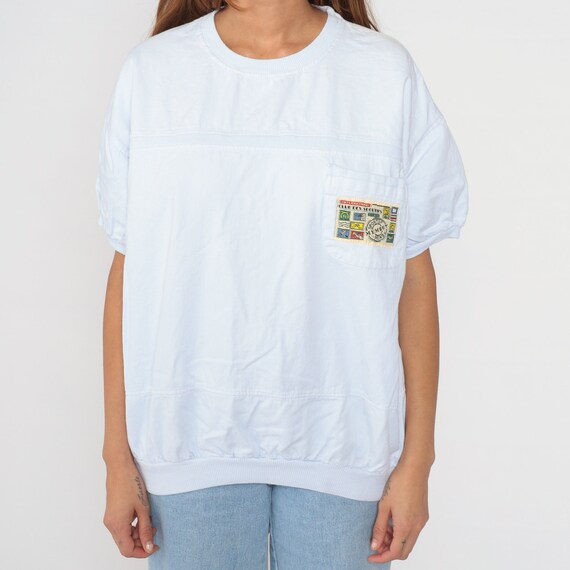 Slouchy White Shirt 90s Club Des Sportifs T-shirt Short Sleeve Banded Hem Top Logo Tee Chest Pocket Retro Casual Basic Vintage 1990s Large L View 6