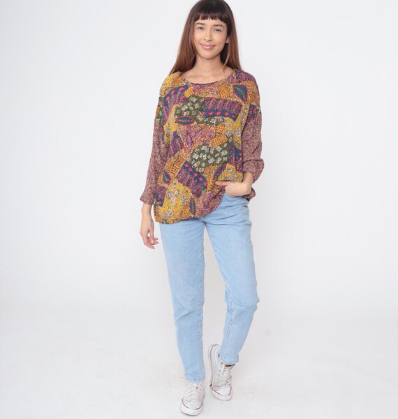 Y2K Patchwork Shirt Abstract Pattern Multicolor A… - image 3