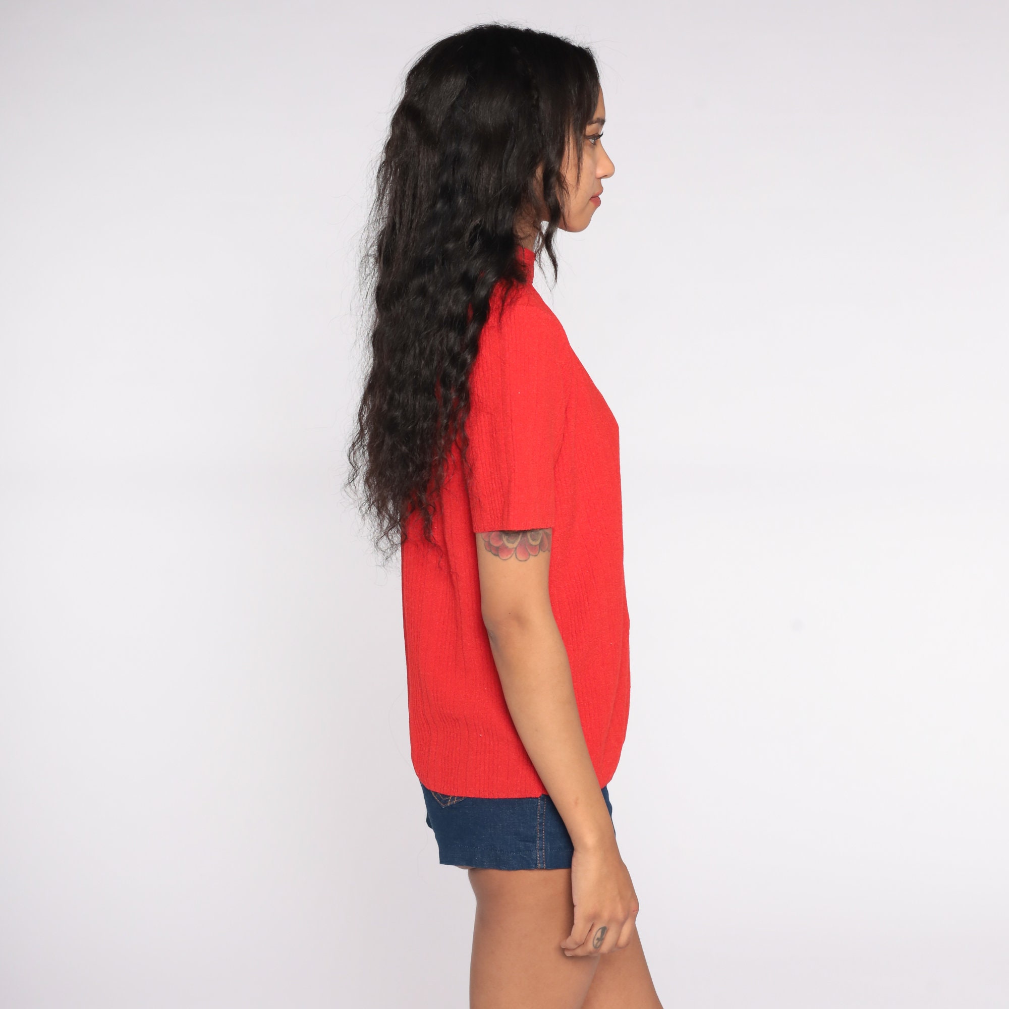 mock neck red top