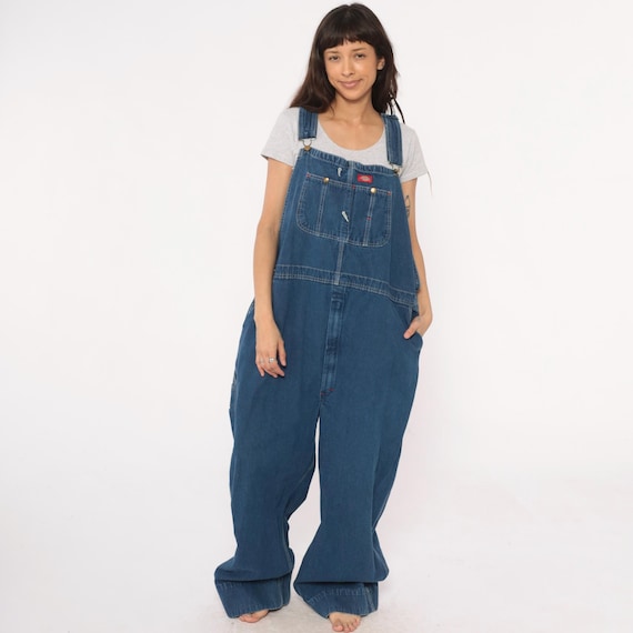 Y2K Dickies Overalls Blue Denim Baggy Carpenter Workwear Cotton Dungarees Streetwear Gorpcore Utility Pants Multi Pocket Vintage Medium M
