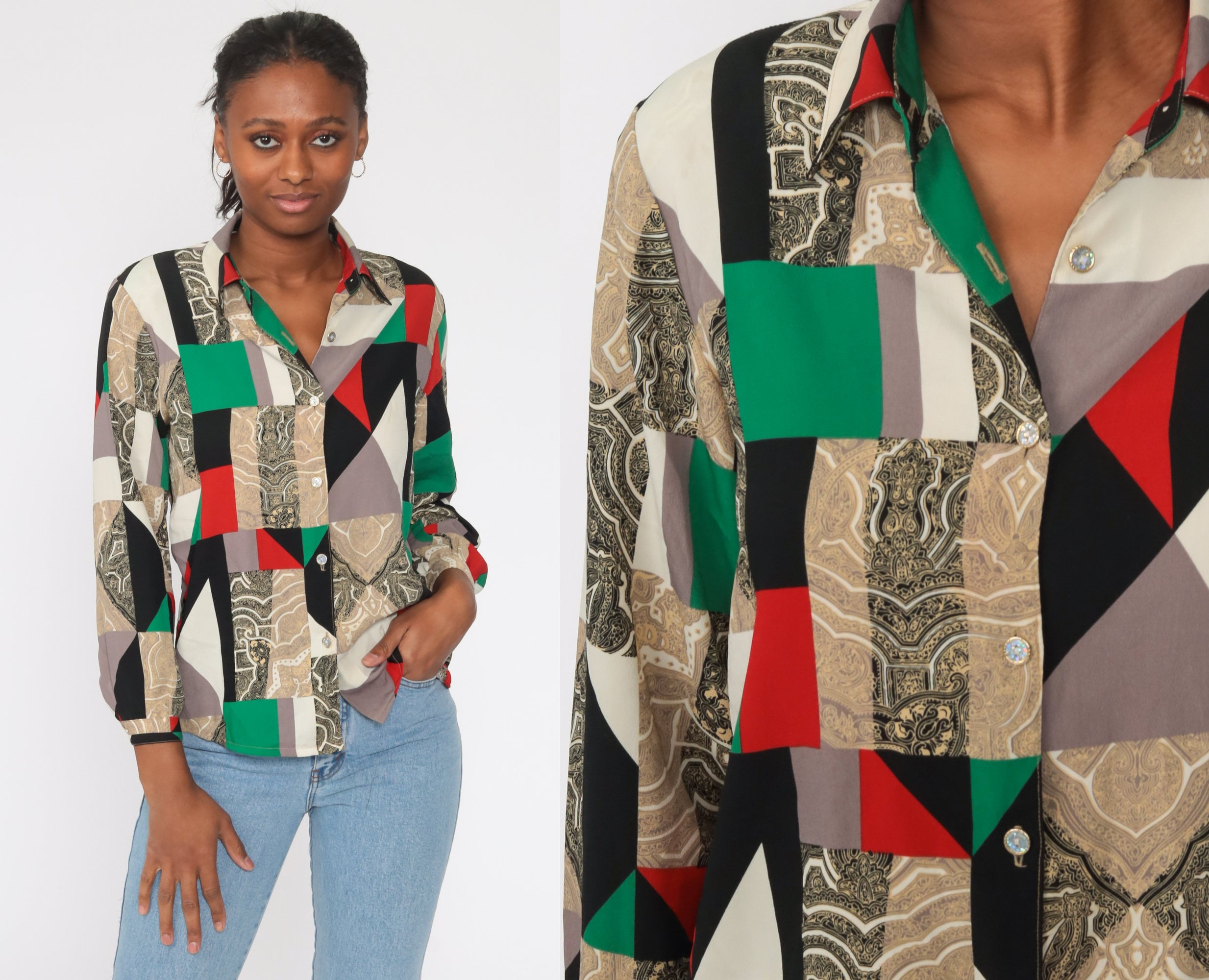 80s button up shirts womens Clearance