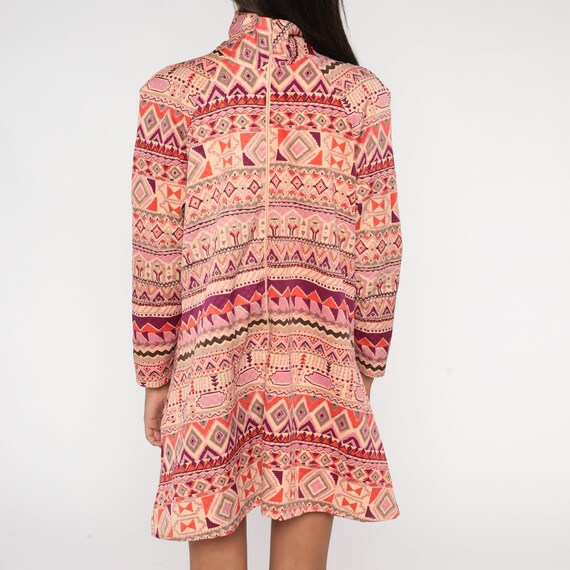 Mod Mini Dress 60s Geometric Aztec Print Pink Moc… - image 7