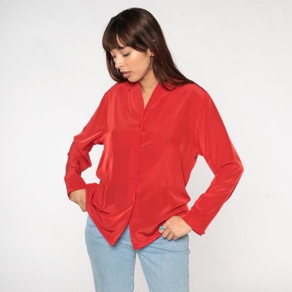Red Blouse 80s Button up Shirt Pendleton Top Plai… - image 3