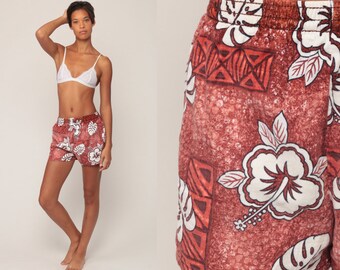 Floral Swim Shorts Vintage Swim Trunks 80s Bathing Suit Hawaiian Tropical Swim Bottoms Hipster Swimsuit Vintage Retro Large