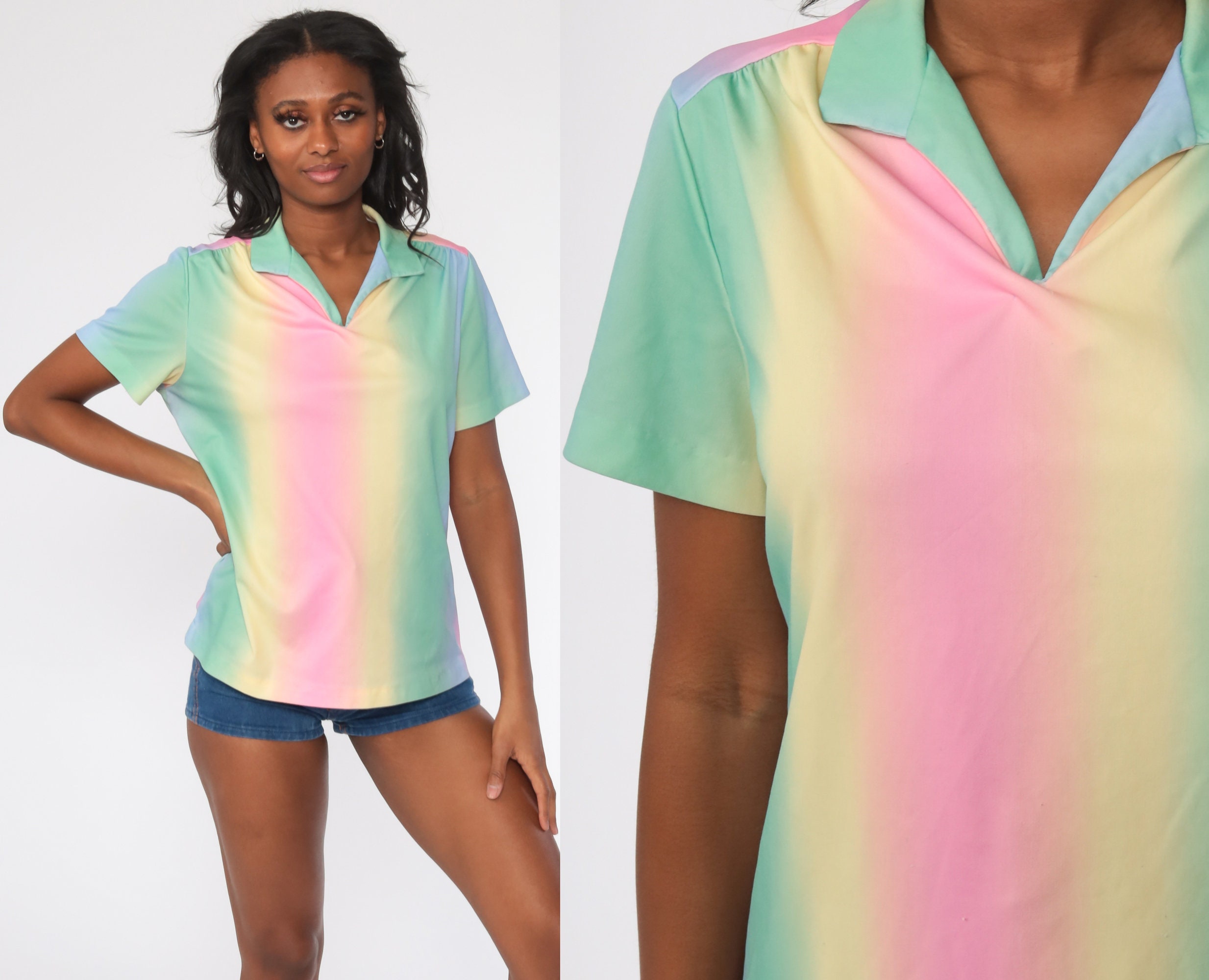Ombre Shirt 70s Top Striped Gradient 