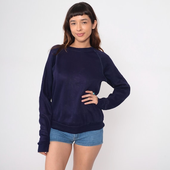 80s Sweatshirt Navy Blue Crewneck Sweatshirt Plain Long Sleeve Shirt Slouchy 1980s Vintage Sweat Shirt Normcore Medium M