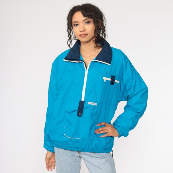 80s Jansport Jacket Half Zip Pullover Windbreaker Blue Jacket Vintage 1980s Retro Plain Windbreaker 90s Medium Large