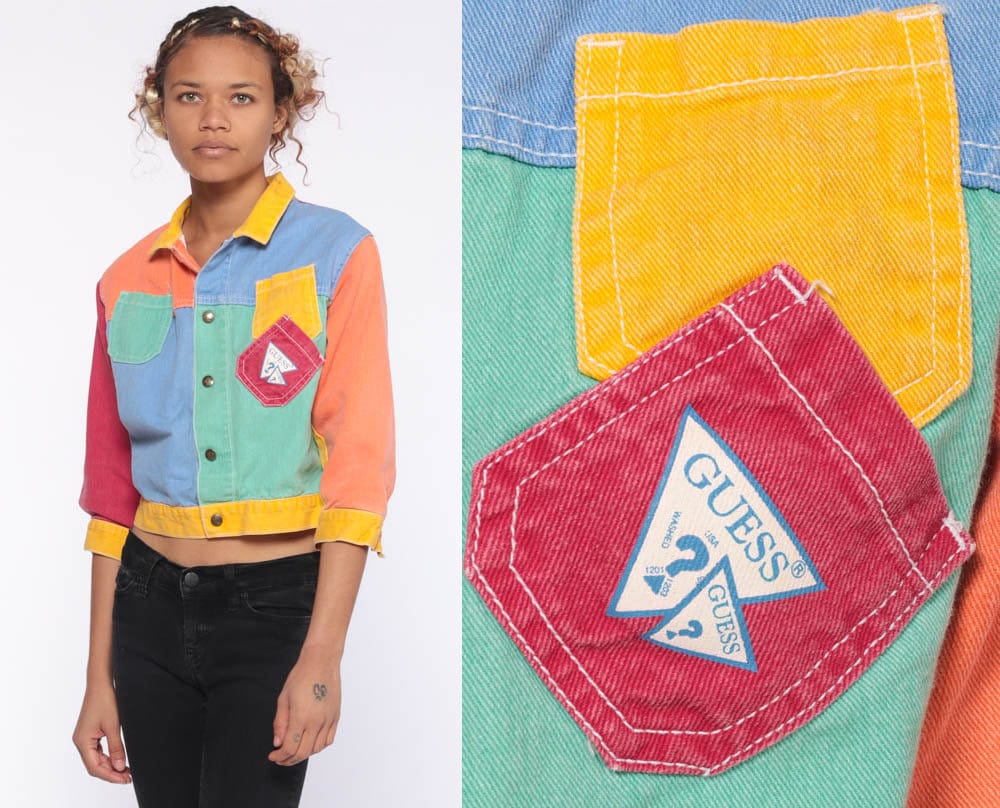 guess color block denim jacket